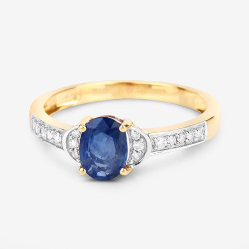 1.05 Carat Genuine Blue Sapphire and White Diamond 10K Yellow Gold Ring Bids.com