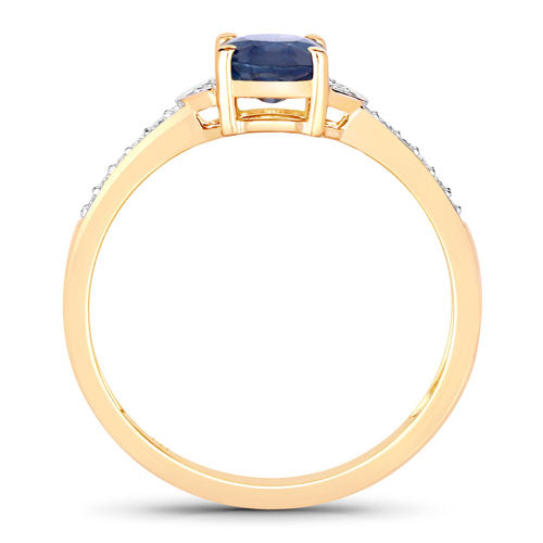 1.05 Carat Genuine Blue Sapphire and White Diamond 10K Yellow Gold Ring Bids.com
