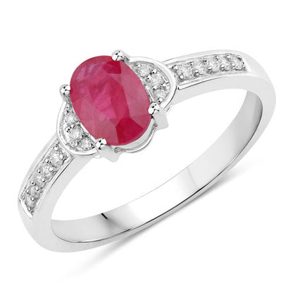 0.95 Carat Genuine Ruby and White Diamond 10K White Gold Ring Bids.com