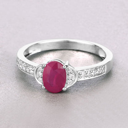 0.95 Carat Genuine Ruby and White Diamond 10K White Gold Ring Bids.com