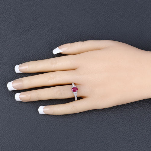 0.95 Carat Genuine Ruby and White Diamond 10K White Gold Ring Bids.com