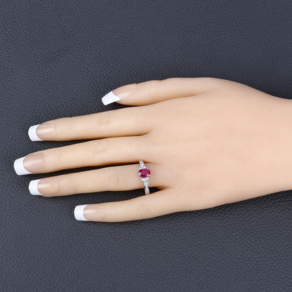 0.95 Carat Genuine Ruby and White Diamond 10K White Gold Ring Bids.com