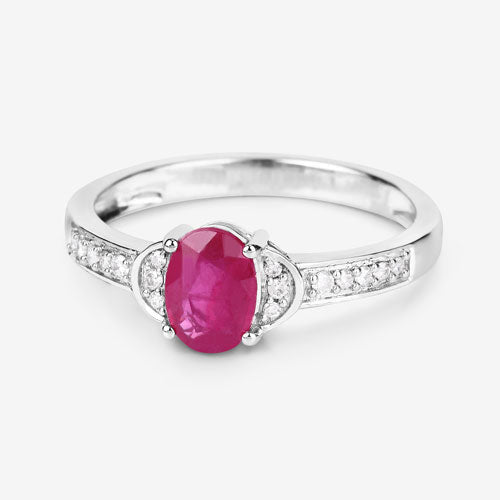 0.95 Carat Genuine Ruby and White Diamond 10K White Gold Ring Bids.com