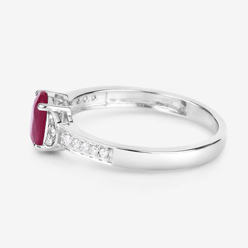 0.95 Carat Genuine Ruby and White Diamond 10K White Gold Ring Bids.com