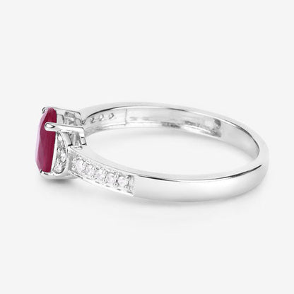 0.95 Carat Genuine Ruby and White Diamond 10K White Gold Ring Bids.com