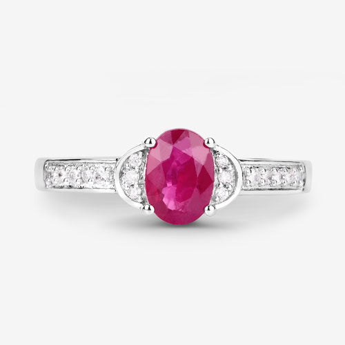 0.95 Carat Genuine Ruby and White Diamond 10K White Gold Ring Bids.com