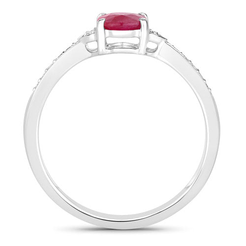 0.95 Carat Genuine Ruby and White Diamond 10K White Gold Ring Bids.com