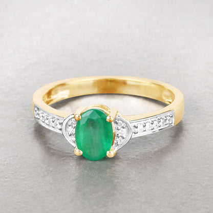 0.82 Carat Genuine Zambian Emerald and White Diamond 14K Yellow Gold Ring Bids.com