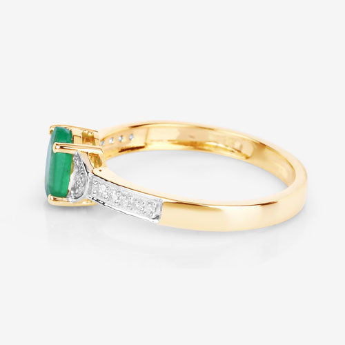 0.82 Carat Genuine Zambian Emerald and White Diamond 14K Yellow Gold Ring Bids.com