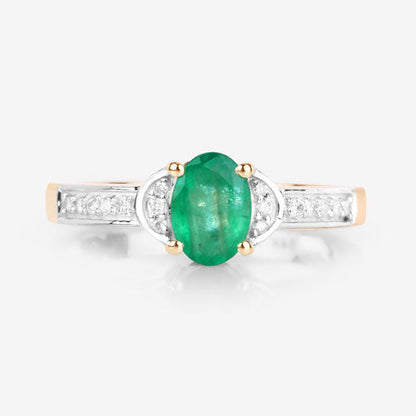 0.82 Carat Genuine Zambian Emerald and White Diamond 14K Yellow Gold Ring Bids.com