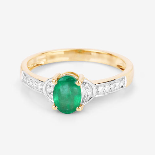 0.82 Carat Genuine Zambian Emerald and White Diamond 14K Yellow Gold Ring Bids.com