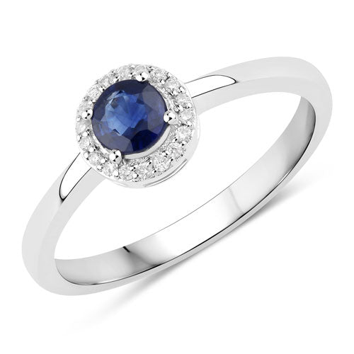 0.52 Carat Genuine Blue Sapphire and White Diamond 14K White Gold Ring Bids.com