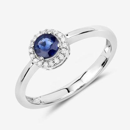 0.52 Carat Genuine Blue Sapphire and White Diamond 14K White Gold Ring Bids.com