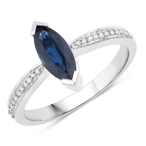 1.44 Carat Genuine Blue Sapphire and White Diamond 14K White Gold Ring Bids.com