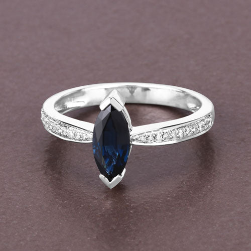 1.44 Carat Genuine Blue Sapphire and White Diamond 14K White Gold Ring Bids.com