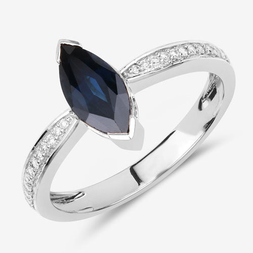 1.44 Carat Genuine Blue Sapphire and White Diamond 14K White Gold Ring Bids.com