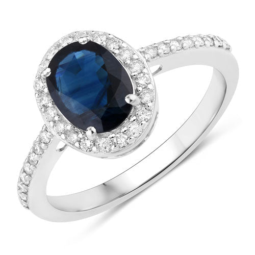 1.82 Carat Genuine Blue Sapphire and White Diamond 14K White Gold Ring Bids.com
