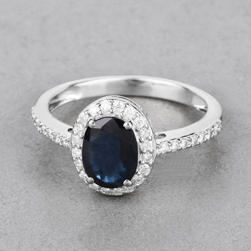 1.82 Carat Genuine Blue Sapphire and White Diamond 14K White Gold Ring Bids.com