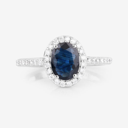 1.82 Carat Genuine Blue Sapphire and White Diamond 14K White Gold Ring Bids.com