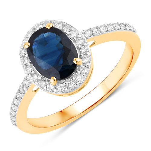 1.82 Carat Genuine Blue Sapphire and White Diamond 14K Yellow Gold Ring Bids.com