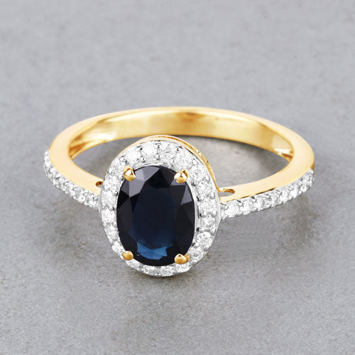 1.82 Carat Genuine Blue Sapphire and White Diamond 14K Yellow Gold Ring Bids.com