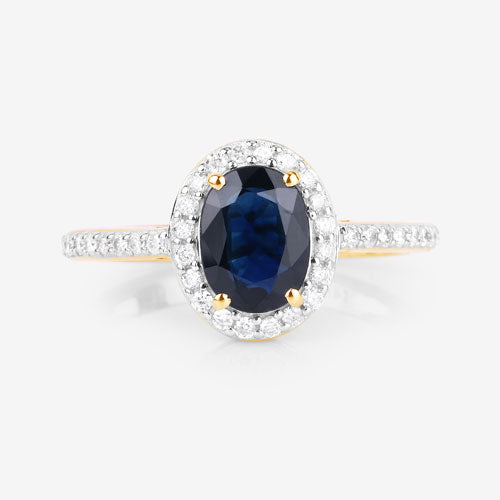 1.82 Carat Genuine Blue Sapphire and White Diamond 14K Yellow Gold Ring Bids.com