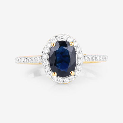 1.82 Carat Genuine Blue Sapphire and White Diamond 14K Yellow Gold Ring Bids.com