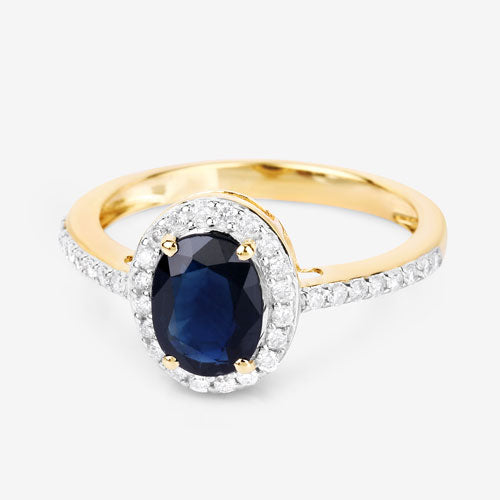 1.82 Carat Genuine Blue Sapphire and White Diamond 14K Yellow Gold Ring Bids.com
