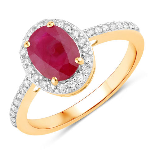 1.73 Carat Genuine Ruby and White Diamond 14K Yellow Gold Ring Bids.com