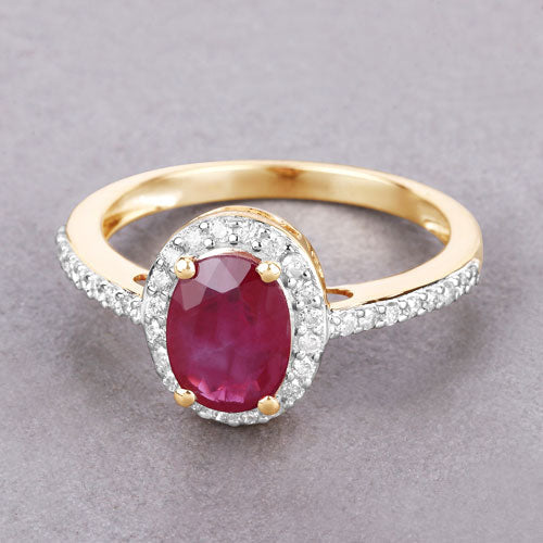 1.73 Carat Genuine Ruby and White Diamond 14K Yellow Gold Ring Bids.com