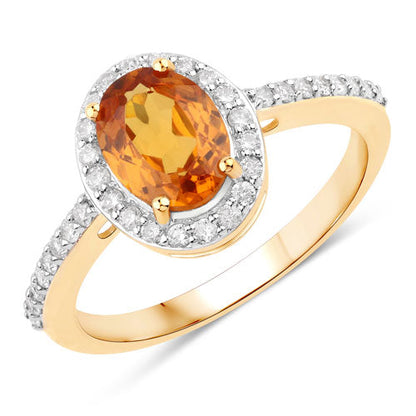 1.66 Carat Genuine Spessartite Garnet and White Diamond 14K Yellow Gold Ring Bids.com
