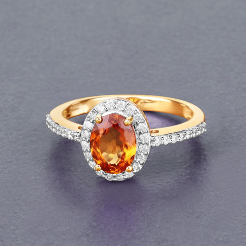 1.66 Carat Genuine Spessartite Garnet and White Diamond 14K Yellow Gold Ring Bids.com