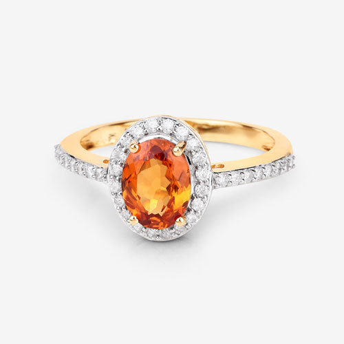 1.66 Carat Genuine Spessartite Garnet and White Diamond 14K Yellow Gold Ring Bids.com