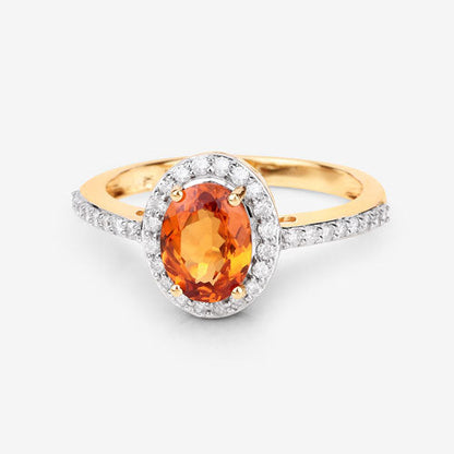 1.66 Carat Genuine Spessartite Garnet and White Diamond 14K Yellow Gold Ring Bids.com