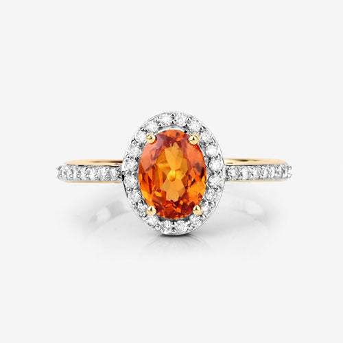 1.66 Carat Genuine Spessartite Garnet and White Diamond 14K Yellow Gold Ring Bids.com