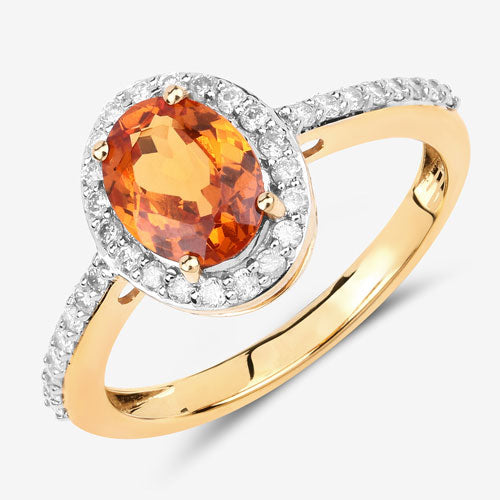 1.66 Carat Genuine Spessartite Garnet and White Diamond 14K Yellow Gold Ring Bids.com