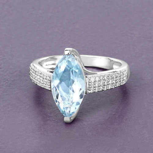 2.09 Carat Genuine Aquamarine and White Diamond 14K White Gold Ring Bids.com