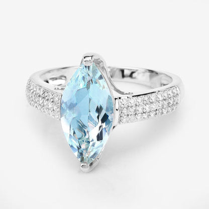 2.09 Carat Genuine Aquamarine and White Diamond 14K White Gold Ring Bids.com