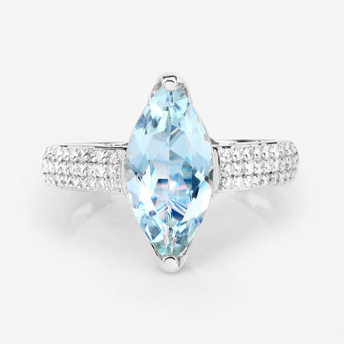 2.09 Carat Genuine Aquamarine and White Diamond 14K White Gold Ring Bids.com