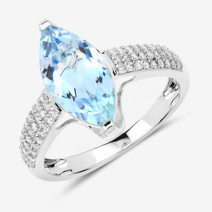 2.09 Carat Genuine Aquamarine and White Diamond 14K White Gold Ring Bids.com