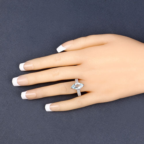 2.09 Carat Genuine Aquamarine and White Diamond 14K White Gold Ring Bids.com