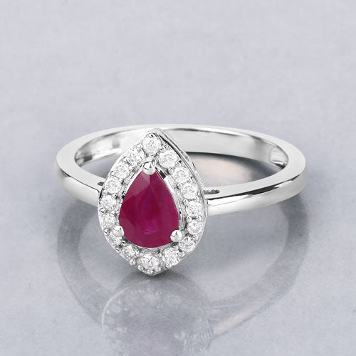 0.92 Carat Genuine Ruby and White Diamond 14K White Gold Ring Bids.com