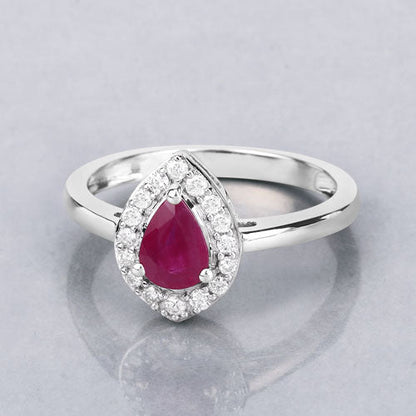 0.92 Carat Genuine Ruby and White Diamond 14K White Gold Ring Bids.com