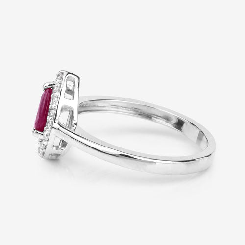 0.92 Carat Genuine Ruby and White Diamond 14K White Gold Ring Bids.com