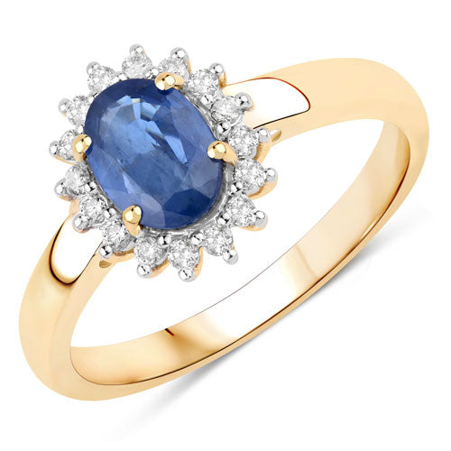 1.11 Carat Genuine Blue Sapphire and White Diamond 10K Yellow Gold Ring Bids.com
