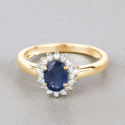 1.11 Carat Genuine Blue Sapphire and White Diamond 10K Yellow Gold Ring Bids.com