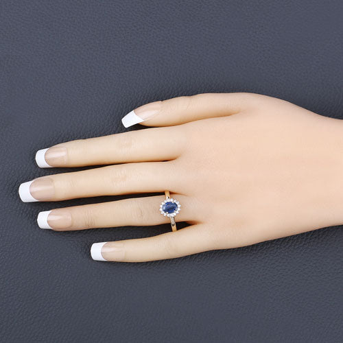 1.11 Carat Genuine Blue Sapphire and White Diamond 10K Yellow Gold Ring Bids.com