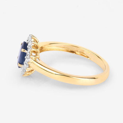 1.11 Carat Genuine Blue Sapphire and White Diamond 10K Yellow Gold Ring Bids.com