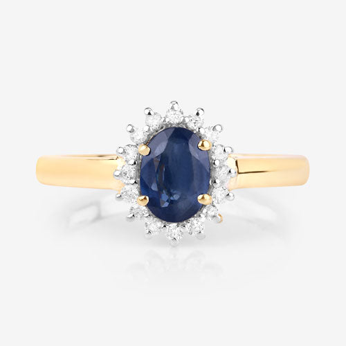 1.11 Carat Genuine Blue Sapphire and White Diamond 10K Yellow Gold Ring Bids.com