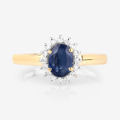 1.11 Carat Genuine Blue Sapphire and White Diamond 10K Yellow Gold Ring Bids.com